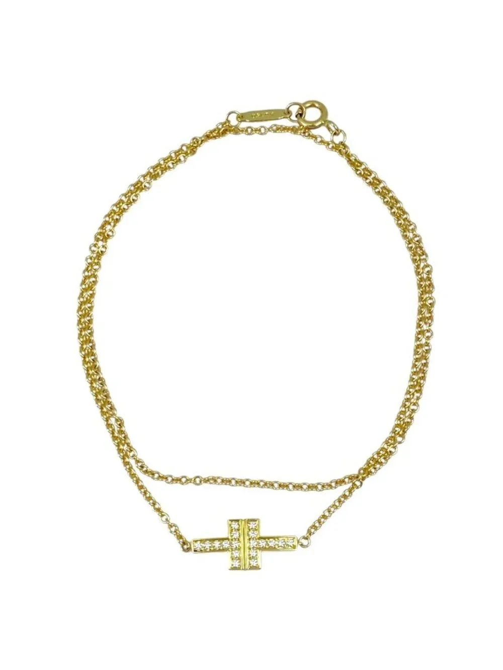 Tiffany & Co T Two Double Chain Accessory 18k Diamond Yellow Gold Bracelet